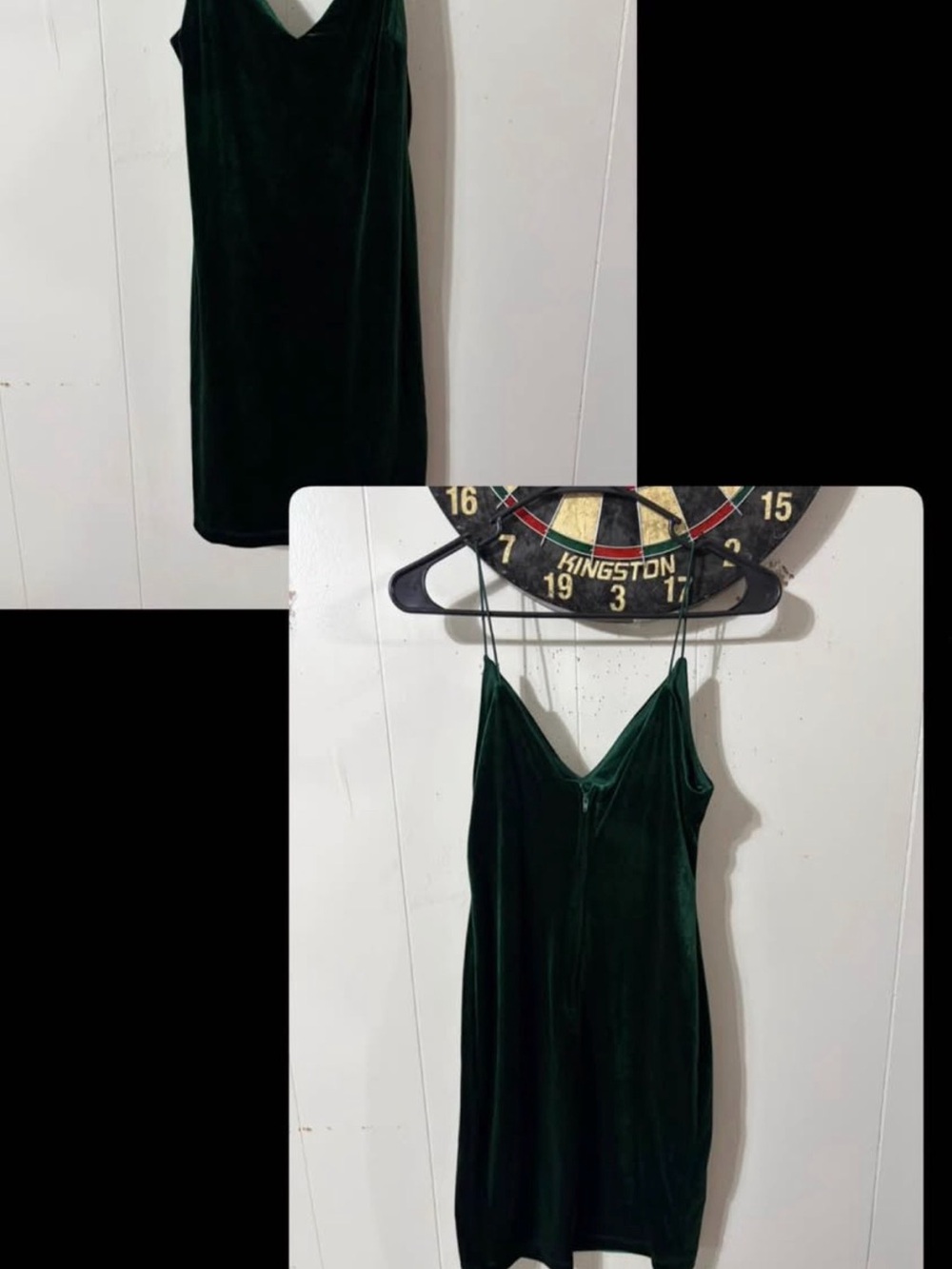 Women's Dark Green Velvet Slip Dress - V-Neck Spaghetti Straps